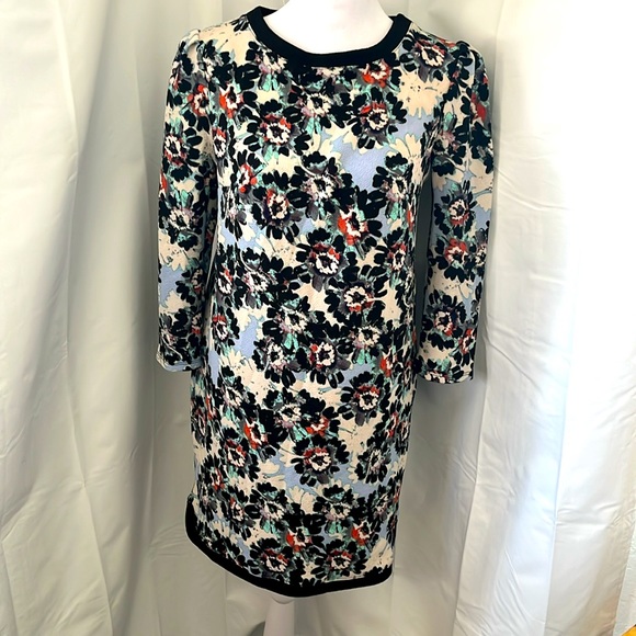 Xhilaration Dresses & Skirts - Xhilaration Women's Black Blue Floral Elbow-length Sleeve Shift Midi Dress